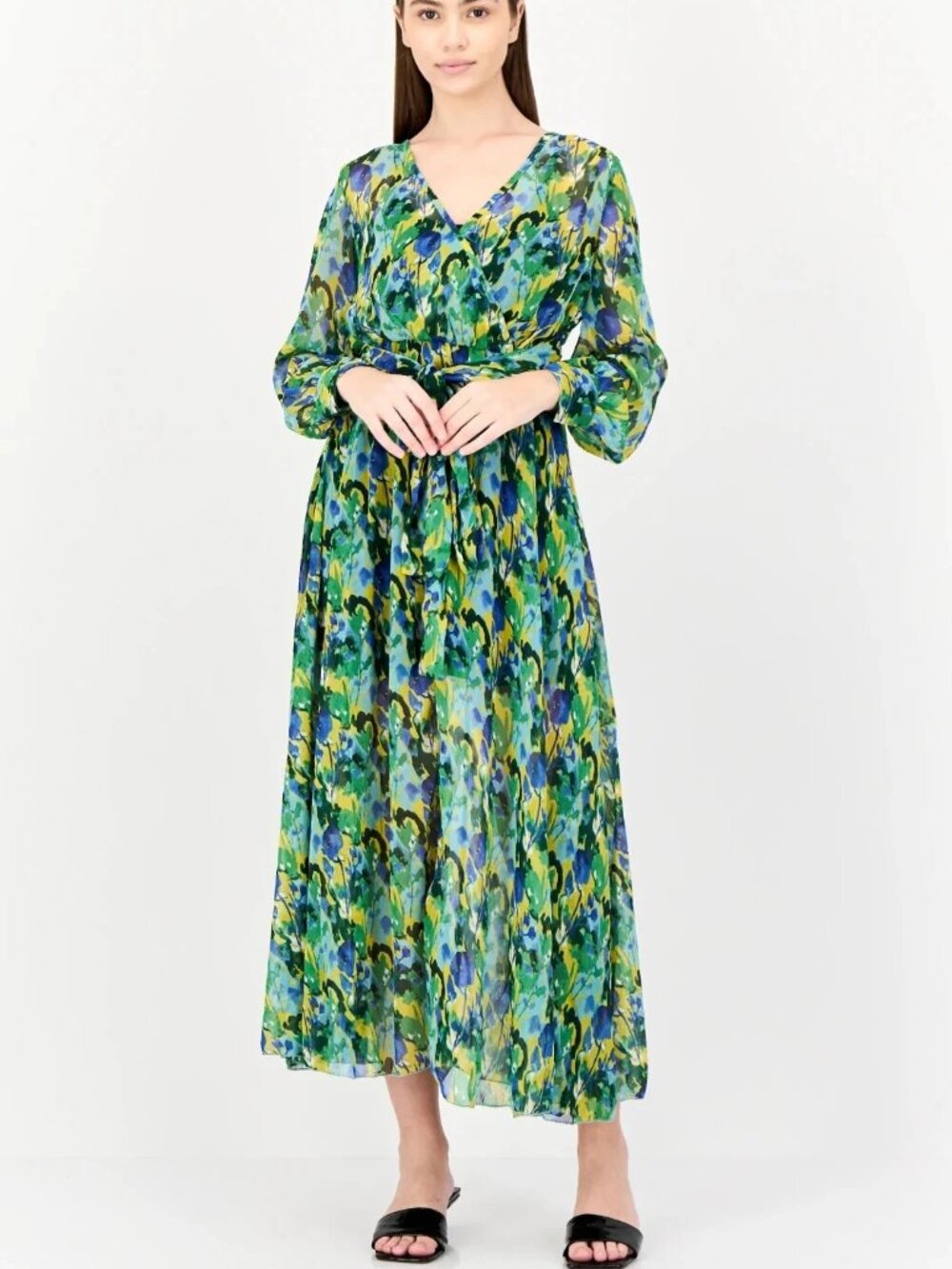 Spy Zone Exchange Floral Chiffon Belted Maxi Dress